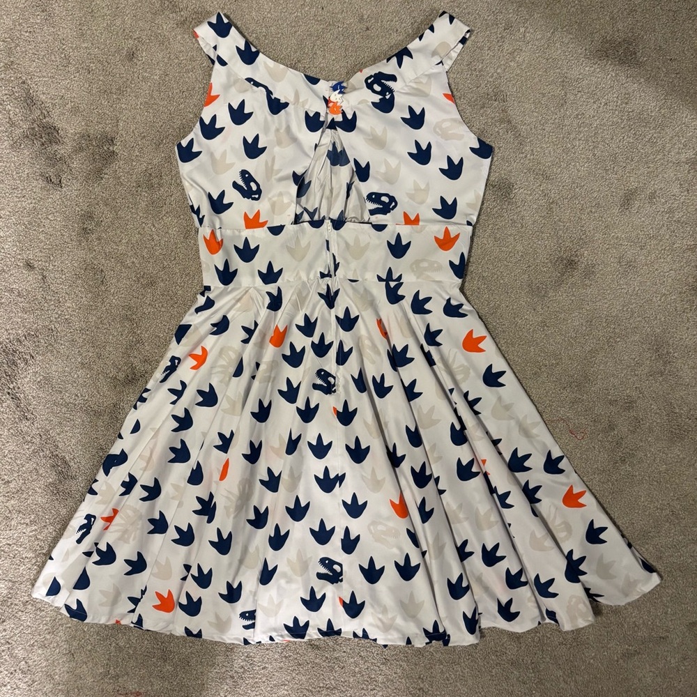 Charming White Dress with Colorful Dinosaur Print - Picture 3 of 5